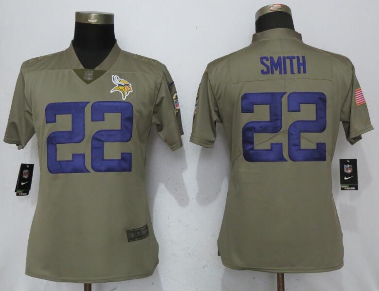 Women Minnesota Vikings #22 Smith Nike Olive Salute To Service Limited NFL Jerseys->->Women Jersey